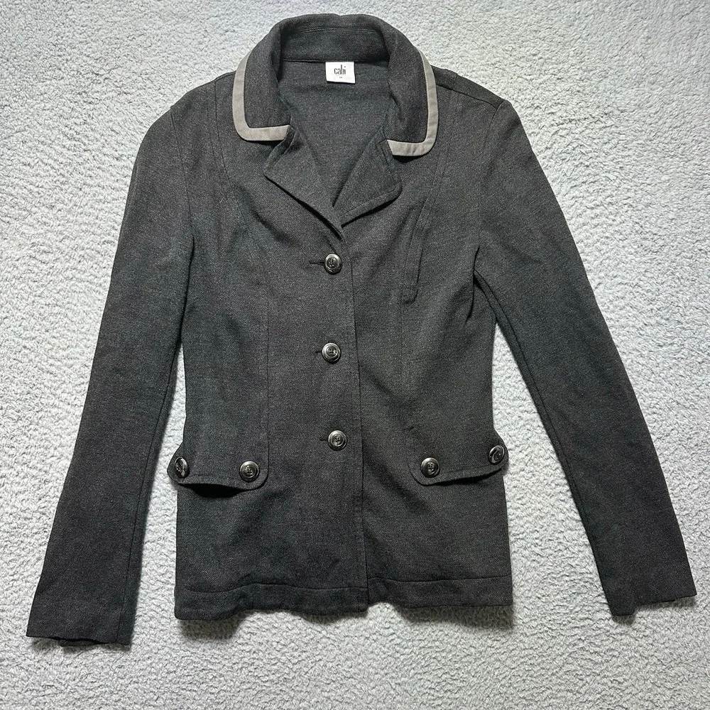 CAbi Tipped Blazer Womens XS Gray Ponte‎ Knit Style 3030 Stretch Academia Jacket